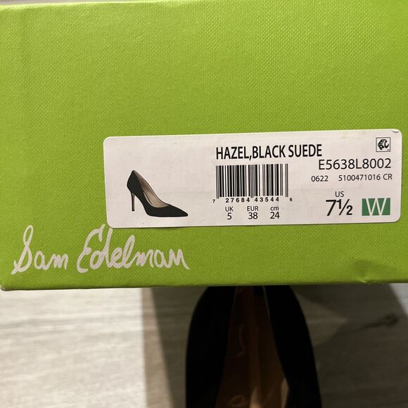 Sam Edelman Hazel Black Suede Women 7.5 Stiletto Pointed Toe Pumps Heels - Picture 8 of 10